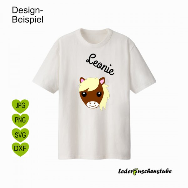 Plotterdatei Ponykopf mehrfarbig Beispielbild  T-Shirt
